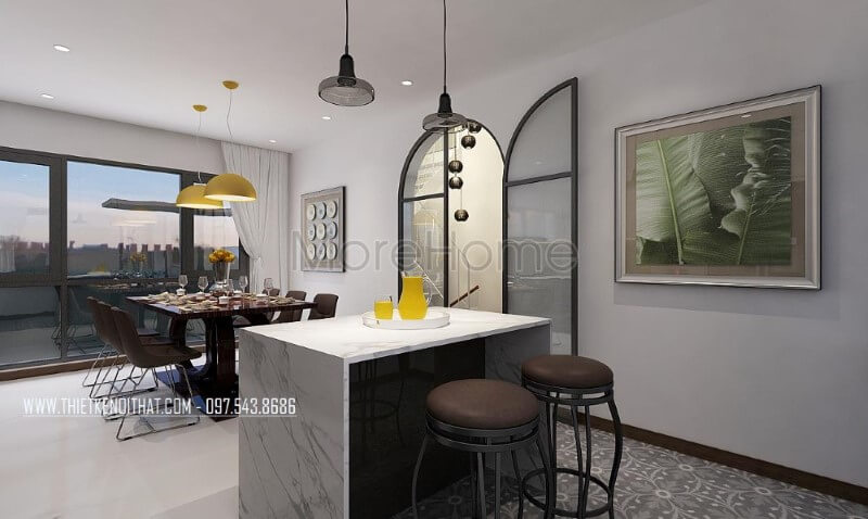 Đá vân mây LG cho bàn đảo phòng bếp hiện đại, đẹp, sang trọng. Thiết kế phòng bếp đẹp và sang trọng