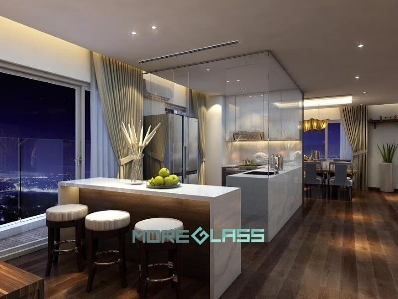 Thiết kế phòng bếp bằng kính là điểm nhấn khác biệt cho biệt thự Thiết kế phòng bếp đẹp và sang trọng