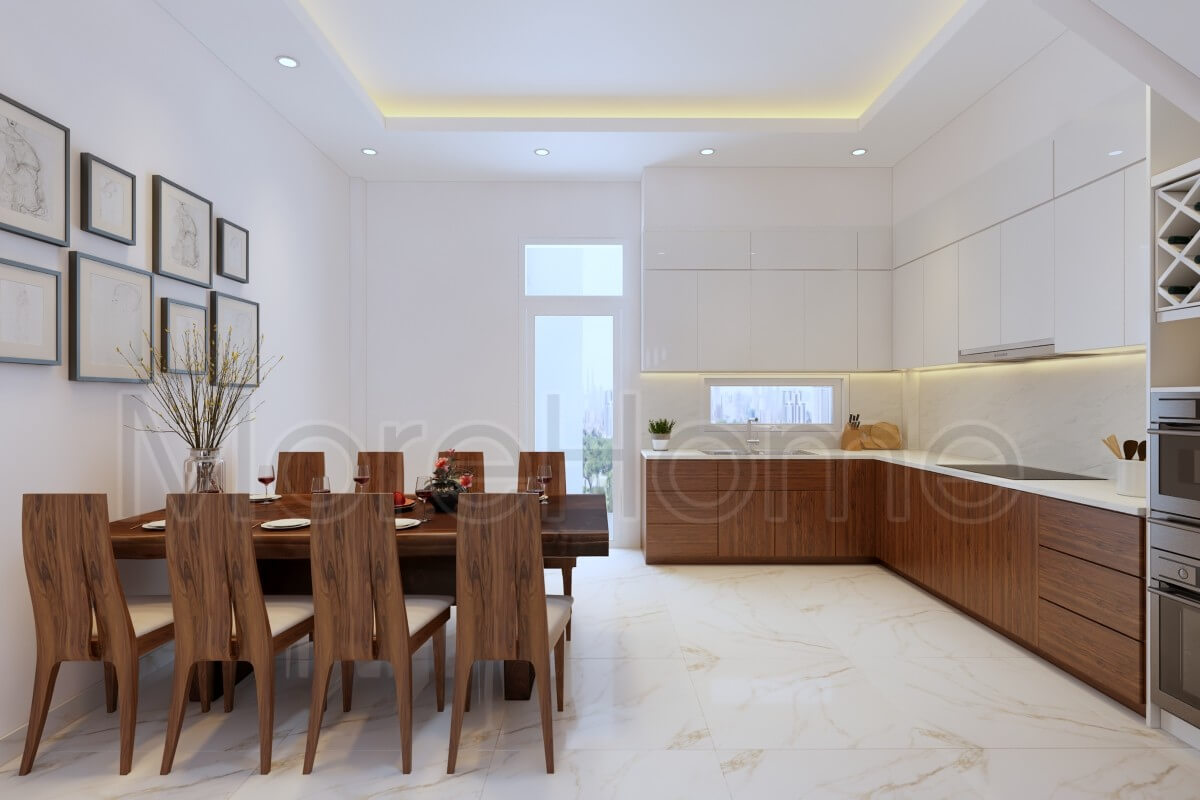 Tủ bếp đẹp bằng gỗ tự nhiên và gỗ công nghiệp