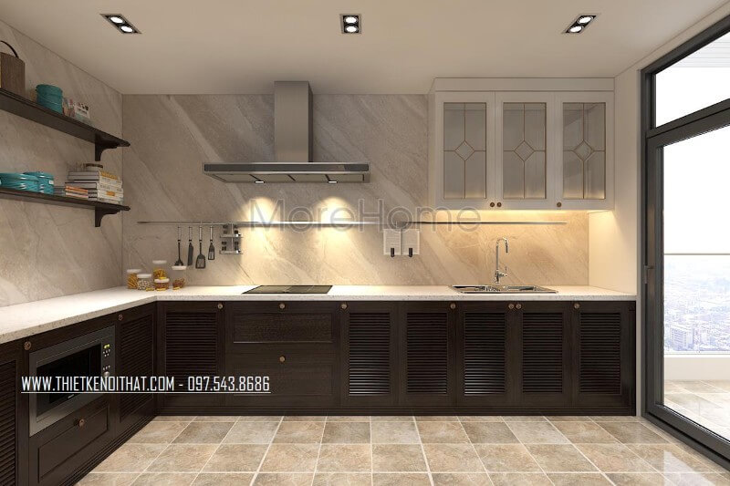 Tủ bếp đẹp bằng gỗ tự nhiên và gỗ công nghiệp