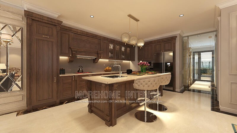 Tủ bếp đẹp bằng gỗ tự nhiên và gỗ công nghiệp