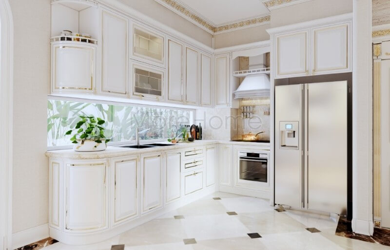 Tủ bếp đẹp bằng gỗ tự nhiên và gỗ công nghiệp