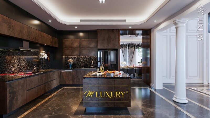 Tủ bếp đẹp bằng gỗ tự nhiên và gỗ công nghiệp