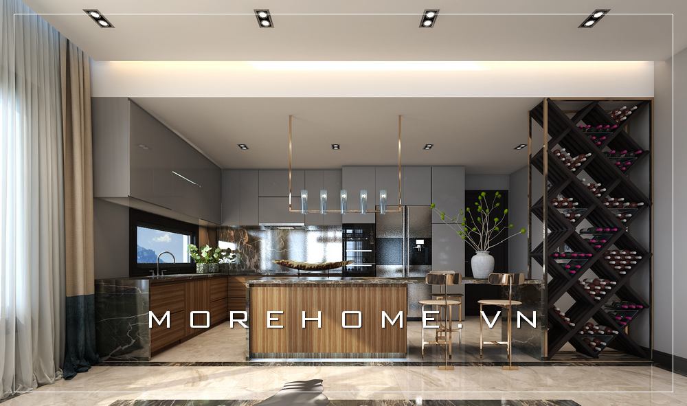 Hệ thống tủ bếp chữ L màu ghi đẹp cho phòng bếp hiện đại, tiện nghi tủ bếp hiện đại