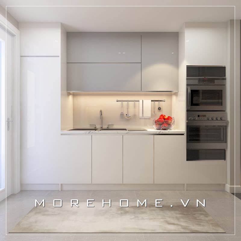 Mẫu tủ bếp gỗ acrylic màu trắng hiện đại cho phòng bếp chung cư tủ bếp hiện đại