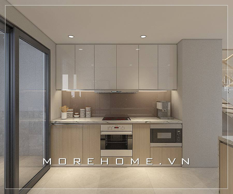 Mẫu tủ bếp gỗ acrylic màu trắng hiện đại cho phòng bếp giúp người nội trợ thuận tiện hơn trong công việc nấu nướng tủ bếp đẹp và ấn tượng