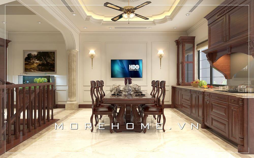 Mẫu tủ bếp gỗ tự nhiên tân cổ điển sang trọng, tiện nghi cho căn bếp biệt thự tủ bếp đẹp và ấn tượng