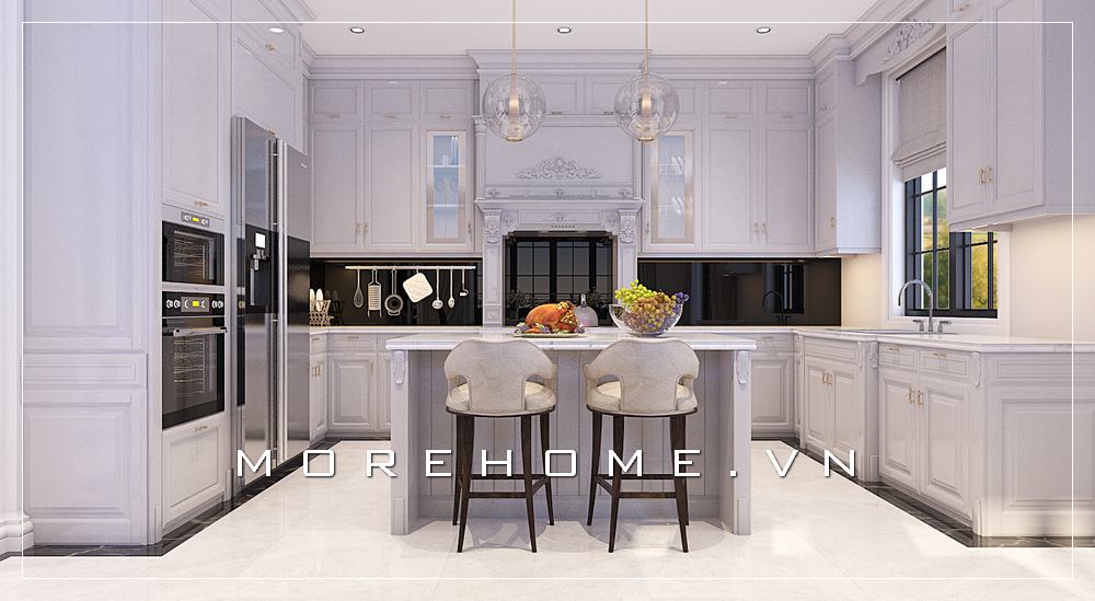 tủ bếp đẹp cho phòng bếp tân cổ điển