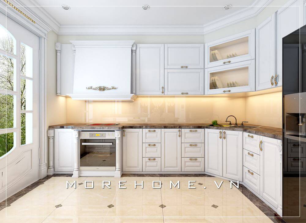tủ bếp đẹp cho phòng bếp tân cổ điển