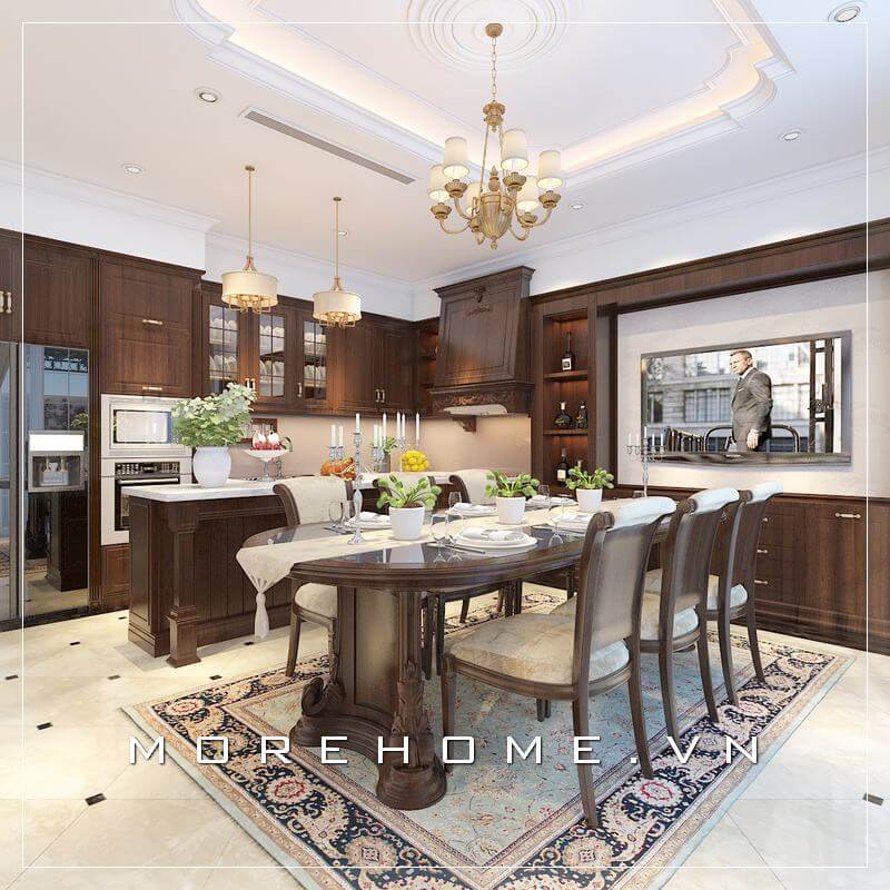 tủ bếp đẹp cho phòng bếp tân cổ điển