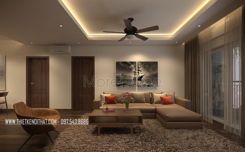 Bộ sofa bọc da bò Thái Lan chính là sản phẩm nội thất chính của không gian phòng khách, thu hút và ấn tượng Mẫu nội thất chung cư