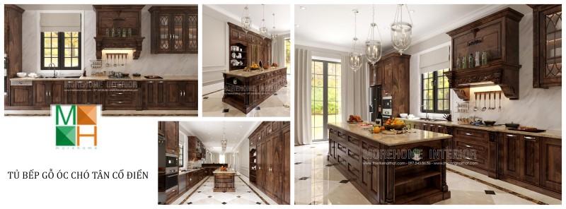 Thiết kế tủ bếp gỗ tự nhiên, gỗ công nghiệp