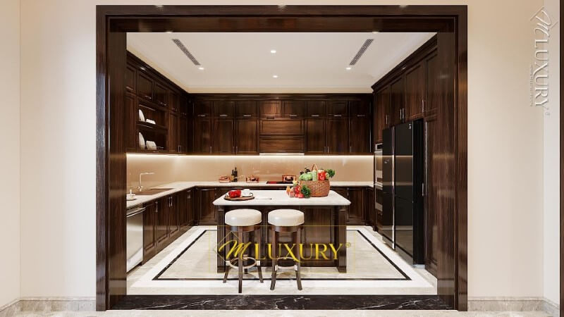 Trang trí không gian phòng bếp biệt thự tân cổ điển đẹp Mẫu nội thất biệt thự tân cổ điển